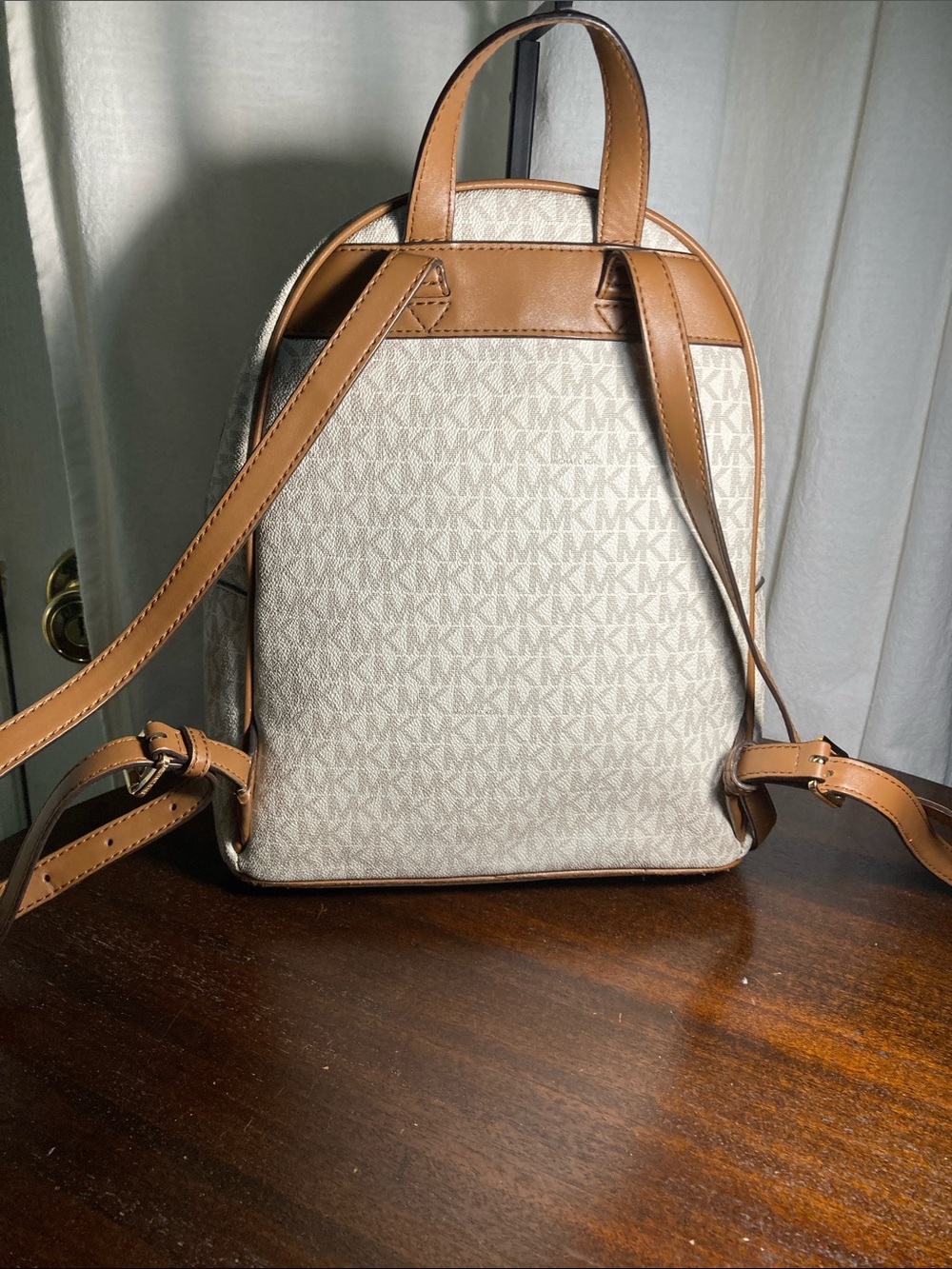Michael Kors Cream Logo Aspen Patch Backpack with Tan Trim - Picture 4 of 14